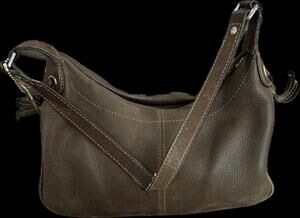 Fossil Genuine Pebble Leather Brown Zip Top Shoulder Bag Purse ZB8527
